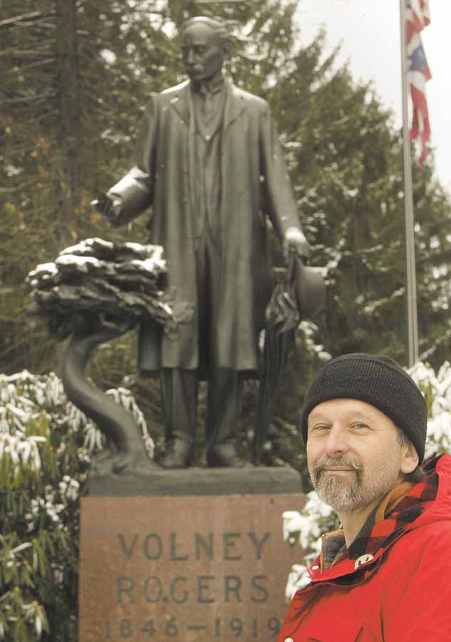Ray Novotny, Ford Nature Center manager and Mill Creek MetroParks naturalist, says he’s always been an advocate of keeping park founder Volney Rogers’ memory alive. Novotny organized a walk from Ford Nature Center to a statue of Rogers off Falls Avenue in Youngstown to honor him on the 91st year after his death. 