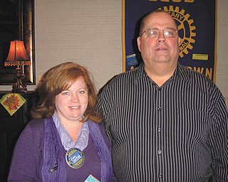 Challenging program: Rich Blevins presented a program outlining the objectives of “Teen Challenge” during a recent meeting of Austintown Rotary Club. The speaker explained that the residential faith-based recovery support program for men has about a 60 percent success rate for addictions and that heroin is apparently the drug of choice in the Valley. Funded entirely by community donations, the 12-month program requires discipline, responsible decision-making and accountability. For information about admission into Ohio Valley Teen Challenge call 330-743-9030. Congratulating Blevins following his informative talk was Susan Leetch, president of Austintown Rotary.