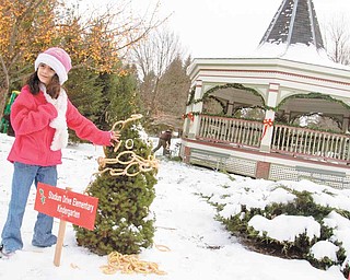 Chloe Khoury, 5, of Boardman, adds an ornament to a tree representing her Kindergarten class at Stadium Drive Elementary during the 14th Annual Boardman Community Christmas at Boardman Township Park on Sunday afternoon.