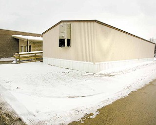 The exterior of the new trailers next to Austintown Fitch High School where students in the new alternative school work on assignments and lessons. The trailers are new and have only been used in the last week.