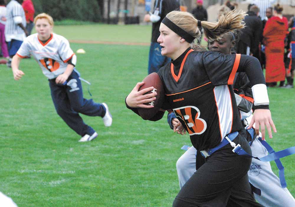 Poland Middle School 8th-grader Aleah Hughes, 13, will represent the Youngstown Youth Flag Football Association in the National Football League’s flag football tournament in Florida in February.