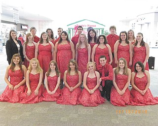 The Treble Makers: Hubbard High School Show Choir, The Treble Makers, wrapped up its 2010 holiday show on Dec. 15 by traveling to Beloit, where it participated in an annual show choir invitational at West Branch High School. The group represented Hubbard High School as it joined seven other show choirs in a program featuring holiday music and dances. Participating in the event were, seated from left , Mckenzie Pallante, Ashley Jahoda, Kelly Motika, Emily Dutko, Adonia Balestrino, Joe Spurio, Danielle Bucci and Nicole Burns; second row, Melissa Carchedi, director; and Nicole Freeze, Brittany Diamond, Shavon Eason, Jessica Roller, Jessica Williams, Nicole Pallante and Mariah Miller; third row, Brian Root, Rachel Bancroft, Jacob Castner, Andrew Wylie, Chenyu Zhang, Robert Lewis and Michaela Ellis. Participating but not pictured is D.J. Ross. The Treble Makers presented shows throughout the year at the Liberty Arms Assisted Living and Nursing Home, Hubbard Historical Society; Campbell Elementary School; Southern Park Mall, Fairhaven School, St. Patrick Church in Hubbard and Roosevelt Elementary School. The choir will begin its 2011 spring show after a winter break and will be available for performances in April and May. For more information contact Melissa Carchedi at 330-534-1921 or at Melissa.Carchedi@neomin.org.