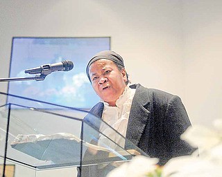 The Rev. Monica Beasley-Martin of Sheridan A.M.E. Church, East Liverpool, participates in the Emancipation Proclamation and Installation service at New Bethel Baptist Church, Youngstown. She performed a skit Saturday as black abolitionist Harriet Tubman.