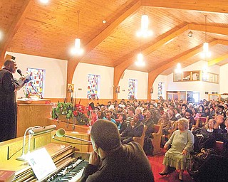 Bishop Durant K. Harvin III preached to a full congregation at a community service at Tabernacle Baptist Church on Arlington Avenue on the North Side on Sunday. It was a commemoration of the life of the Rev. Dr. Martin Luther King Jr. Harvin, of Baltimore, was once pastor of a Youngstown church.