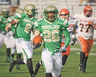 Ursuline running back and 2011 Mr. Fottball winner Akise Teague was the only Irish senior to sign a letter-of-intent on Wednesday with a FBS school during National Signing Day. Teague is headed to Cincinnati, and four of his teammates will also play college football: Paul Kempe and Pete Wearsch are off to Walsh, while Jordan Markota and Zach Conlan will join Youngstown State.