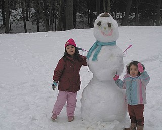 Ella Earnheardt, 5, and Kate Earnheardt, 3, of Liberty Township didn't just build a snowman. They got creative and built a snow "princess." Photo sent in by their dad, Adam Earnheardt of Youngstown.