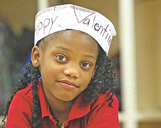 Jalyn Harper, a first-grader in Andrea McGoogan’s class, got into the spirit of Valentine’s Day.