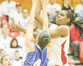 YSU sophomore forward Brandi Brown, right, leads the Horizon League in scoring at 18.6 points per game. She’s scored 20 or more points 12 times, including eight times in league play.