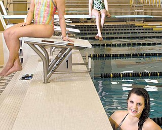 From left, Lakeview's Emilee Gysegem, McDonald's Katie Joseph and Maplewood's Jordan Moxley take a break during practice Wednesday at the Warren Harding High School pool. Since they go to schools that do not boast big swim teams, the girls train together as teammates under coach Frank Supancic. This weekend's district meet in Cleveland will be one of the last times in their high school careers that they will swim together in competition.