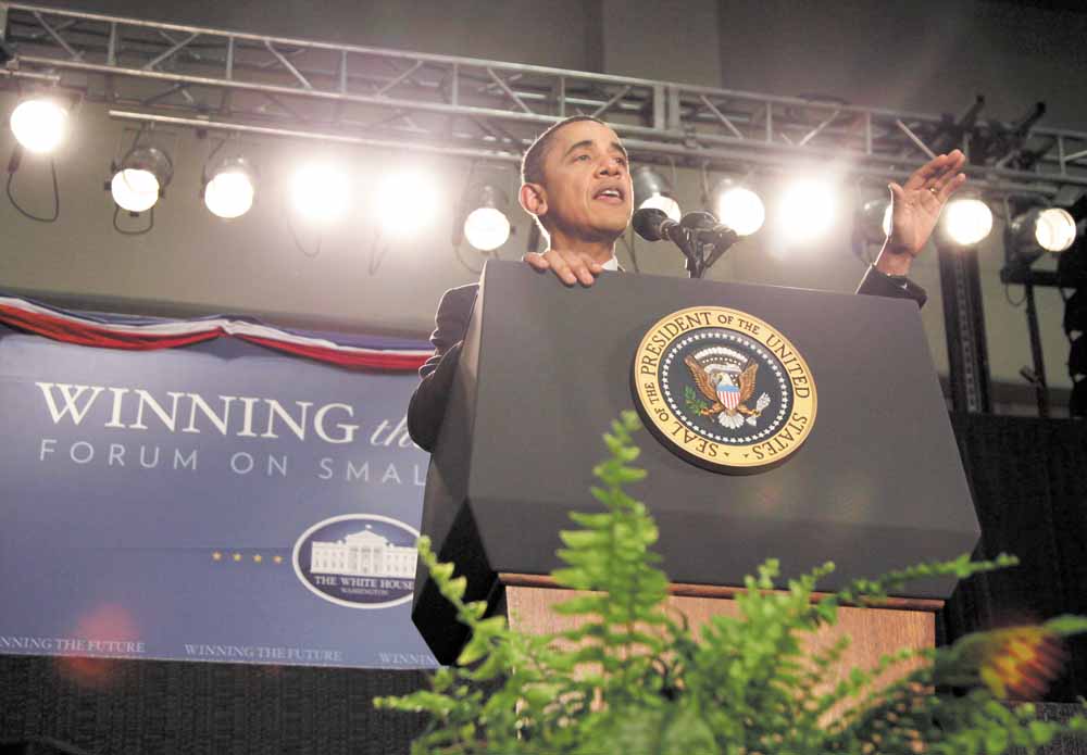 President Barack Obama speaks at the Winning the Future Forum on Small Business at Cleveland State University in Cleveland, Tuesday, Feb. 22, 2011. 