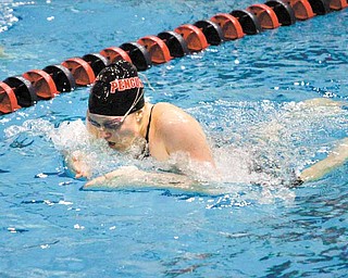 YSU sophomore swimmer Samantha Roberts competes in an event during a swim meet. Roberts will compete in both the 110- and 200-meter breaststroke events during the Horizon League championship met today.
