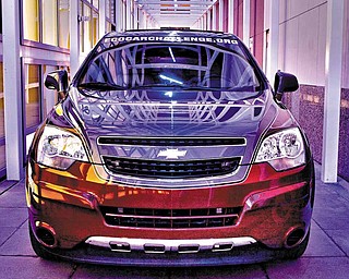 This EcoCAR was designed by a team of 50 Ohio State University students as part of an engineering competition. General Motors and the U.S. Department of Energy sponsor the competition.