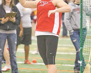 Youngstown State junior Kaitlyn Griffith gets ready to throw the shot put during the Horizon League indoor championship this weekend at the GaREAT Sports Complex in Geneva. Griffith won the event.