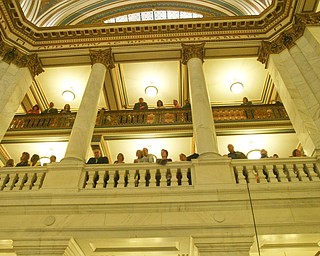 The observation that history repeats itself is illustrated by how events and circumstances have come full circle in the century since the Mahoning County Courthouse was built and opened..ÒWe owe a debt of gratitude and appreciation to the leaders, both in the public and private sectors, who, a century ago, demonstrated vision and resolve to complete this courthouse amid economic uncertainty,Ó said William Lawson, executive director of the Mahoning Valley Historical Society..Lawson was speaking at a Friday ceremony, during which hundreds of people gathered on all floors of the courthouse rotunda to mark the centennial of the March 6, 1911, opening of the building..