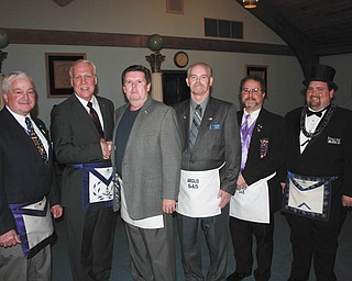 Participating in an awards ceremony during a recent meeting of Argus Lodge 545 were, from left, John Martin, Greg Anstrom, Robert Chambers, Bill Britton, Carmen Pompeii and Richard Percic.