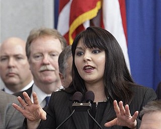 Senate Minority Leader Capri Cafaro delivers the Democrat's response to Ohio Gov. John Kasich's State of the State address Tuesday, March 8, 2011, in Columbus, Ohio.