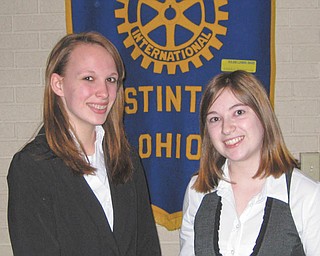 4-way winner: The Rotary Club of Austintown had its annual 4-Way Speech contest at a recent meeting. The event offers students the opportunity to apply the guiding principles of the Rotary Club to everyday concerns and events, emphasizing fair play and the benefit of all parties concerned. Stacey Pauline, a Fitch Junior, took first place with a speech about false identities, and junior Marie Bishop spoke about bullying and took second place. Pauline will compete at North Canton on March 19 in district competition representing Austintown. Above are runner-up Bishop and winner Pauline.