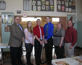 Struthers Rotary had its annual Four-Way Speech Contest recently. Students presented 4-to-6-minute speeches about how Rotary’s Four-Way Test applies in everyday relationships. The test is made up of four questions: Is it the truth? Is it fair to all concerned? Will it build good will and better friendships? Will it be beneficial to all concerned? Students from Mrs. Dundee’s speech class at Struthers High School who participated were Sarah Walker, Cody Bova and Marc Whitmore. Bova won first place in a close vote. Each participant was awarded a cash prize from the Rotary. From left to right are Tom Baringer, speech contest chairman; Walker, Bova and Whitmore; Jean Dundee, speech teacher, and Bryan Higgins, Rotary president.
