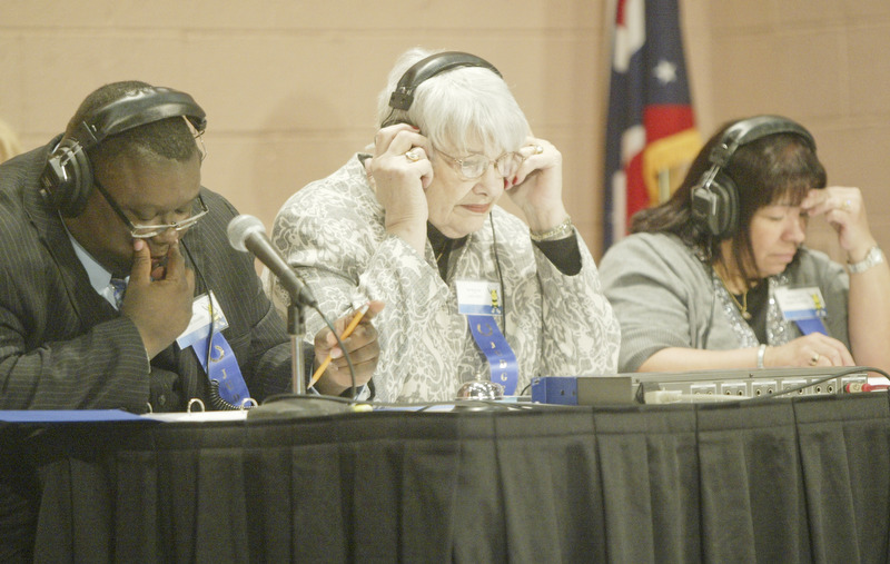 William D. Lewis The Vindicator  Vindicator Spelling bee judges from left Rev Lewis Macklin, Leslie Kiskie and Margie Rodriguez Saturay.