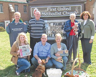A pet blessing service will take place during the “Hop Into Spring Vendor Blender” to be sponsored by the Humane Society of Columbiana County as a benefit for abused and neglected pets. Items to be featured at the event and some of the adoptable pets are displayed by in front, from left , Amanda Lynch, editor of Impact for Animals; Ryan Hillman and Jacki Hersman, owners of Steel Trolley Diner, and in back, Dessie Bates, of Tastefully Simple; “Doc” Roberts, photographer with Posing with Pets; Lucille Smith, HSCC senior volunteer; and the Rev. Pam Gable, pastor of the First United Methodist Church.