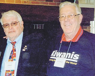 Douglas Everett, at left, and George Grim received Kiwanis Hall of Fame awards during a Kiwanis conference in Columbus.