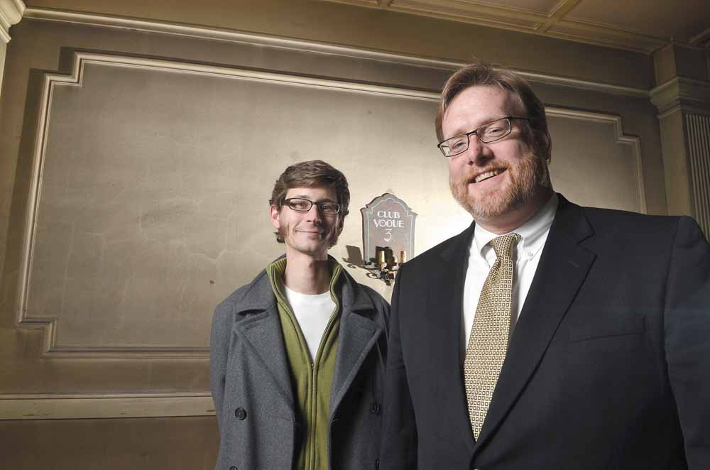 Mahoning Valley Historical Society Executive Director Bill Lawson and Paul Hagman, chair of the MVHS Young Leaders Advisory Board, at the site of the new Mahoning Valley Historical Center in the historic downtown Harry Burt/Ross Radio Building, 325 W. Federal St.