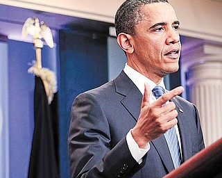 President Barack Obama speaks at the White House in Washington after meeting with House Speaker John Boehner, R-Ohio, and Senate Majority Leader Harry Reid, D-Nev., regarding the budget and possible government shutdown Thursday, April 7, 2011.