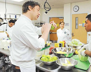 This undated photo courtesy of ABC shows celebrity chef Jamie Oliver during a scene filmed in Los Angeles from the second season of "Jamie Oliver's Food Revolution," on the ABC Television Network. The second season of "Jamie OliverÕs Food Revolution," which begins Tuesday, April 12, started poorly when the Los Angeles school district barred Oliver's cameras _ greatly complicating a show that focuses on school lunches.