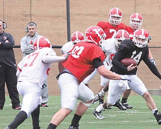 YSU freshman QB Patrick Angle (14) will work with the second teamers in hopes of besting the starters in Saturday’s Red-White game at Stambaugh Stadium.