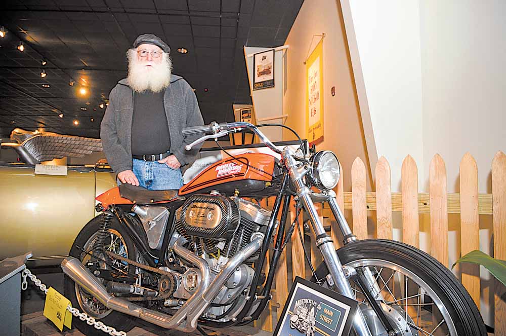 Dennis Copley of Mogadore stands by his 1972 Harley Davidson XR 100 Special, which he loaned the National Packard Musem for its 11th annual antique motorcycle exhibit, "Motorcycles on Main Street."
