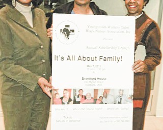 Displaying a poster showing the important facts about a brunch to be sponsored by the Youngstown-Warren (Ohio) Black Nurses Association are, from left, Lynn Veal, president, and Carole Dubose and Wayna Hightower, scholarship committee members. Not pictured are Brenda Averhart, scholarship chairwoman, and Ester McCain and Cynthia McWilson, media representatives.