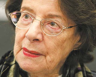 Holocaust survivor Agi Geva speaks to students about her time in Auschwitz concentration camp. Geva visited Canfield Village Middle School students for an assembly Monday.