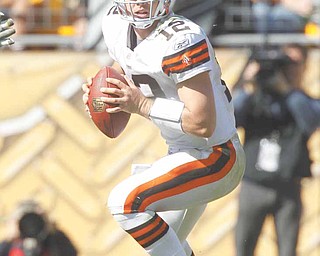 Cleveland Browns quarterback Colt McCoy (12) plays in the NFL football game between the Pittsburgh Steelers and the Cleveland Browns, Sunday, Oct. 17, 2010 in Pittsburgh.