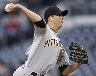 Pittsburgh Pirates starting pitcher Jeff Karstens throws against the San Diego Padres in the first inning of a baseball game Tuesday, May 3, 2011, in San Diego.