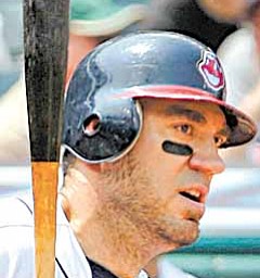 Cleveland Indians designated hitter Travis Hafner bats against the Tampa Bay Rays in a baseball game in Cleveland on Thursday, May 12, 2011. (AP Photo/Amy Sancetta)