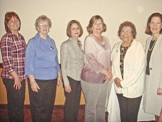 Trumbull County Federated Democratic Women’s Club installed its new officers at the monthly meeting on May 2. From left to right are Karen Sullivan, secretary; Franziska Ioannow, treasurer; Julie King, trustee; Cindy Gorse, vice president; Fran Wilson, president; and Judge Mary Jane Trapp, who administered the oath of office. Not pictured is Judie Hartley, trustee.