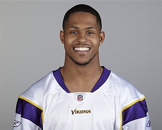 FILE - This 2010 file photo shows former Ohio State football wide receiver  Ray Small wearing a Minnesota Vikings uniform.  Small told the school's student newspaper that he sold Big Ten championship rings and other memorabilia for cash and got special car deals as an athlete during his playing days. The Lantern reported that Small, who played for the Buckeyes from 2006-2010, said "everyone was doing it" on the team. (AP Photo/File)