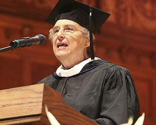 ROBERT K. YOSAY | THE VINDICATOR --..Her Last commencement Sister Jane Marie Kudlacz - thanks the seniors for the memories and the Mooney Family - Cardinal Mooney's 53 Annual Commencement at Stambaugh Auditorium . -30-..(AP Photo/The Vindicator, Robert K. Yosay)