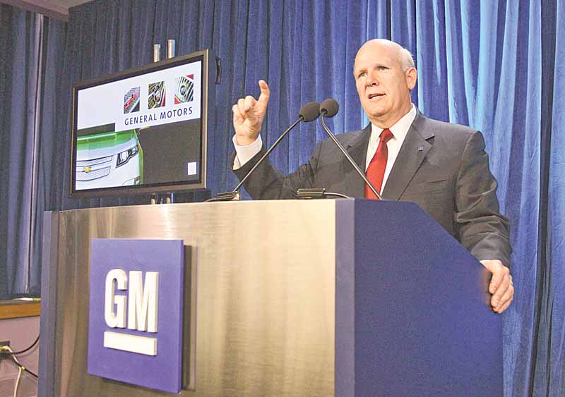 General Motors CEO Dan Akerson addresses the media before the company's shareholders meeting in Detroit, Tuesday, June 7, 2011. Akerson said he's concerned about the U.S. government's high deficit and what he called a jobless economic recovery. (AP Photo/Carlos Osorio)