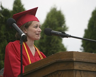 ROBERT K. YOSAY | THE VINDICATOR --..Gia Maria Velasquez addresses the class of 2011 as valedictorian---Canfield High School 2011 graduation at the Stadium - .. -30-..(AP Photo/The Vindicator, Robert K. Yosay)