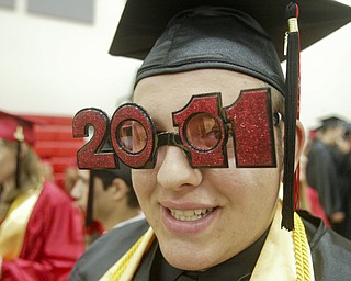 William D Lewis the Vindicator Girard HS grad Austin Nitzsky sports some theme glasses for commencement ceremony Sunday at GHS.