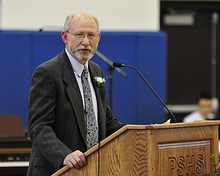 Poland teacher and Commencement Speaker William Snyder speaks to the students and those in attance at Poland High School's graduation.