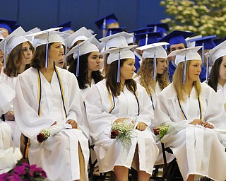 Poland High School seniors listen to the commencement speaker before recieving their diploma's.