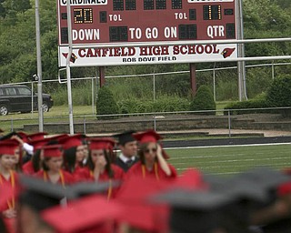 ROBERT K. YOSAY | THE VINDICATOR --..Even the stadium scoreboard congratulates the class of 2011--Canfield High School 2011 graduation at the Stadium - .. -30-..(AP Photo/The Vindicator, Robert K. Yosay)