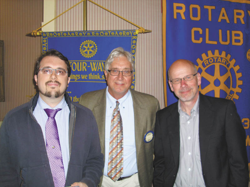 Diaspora discussions: At a recent meeting of the Youngstown Rotary Club, speakers were Jim Cosseler and Rotarian John Slanina, both of the Youngstown Business Incubator. Their topic was “Tracking and Engaging the Youngstown Diaspora for Economic and Service Opportunities.” Diaspora is the Greek word for residents who move away from a community and either return or still have connections to the community. A study was done by the Youngstown Incubator to indicate that this Diaspora effect is happening and will be a starting block for business revival in the Valley. From left to right are Slanina, Rotarian John Fahnert, program chairman, and Cosseler. On another note, the Rotary club welcomed Bob Calvert, assistant vice president of business banking with First National Bank in downtown Youngstown, as a new member at the meeting.
