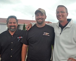 Steel Valley Super Nationals promoter Brian Cazzco, left, with new Quaker City Raceway vice president of operations Duke Fox, and Steel Valley Super Nationals promoter Corey Ward, left, gather during the event Friday.