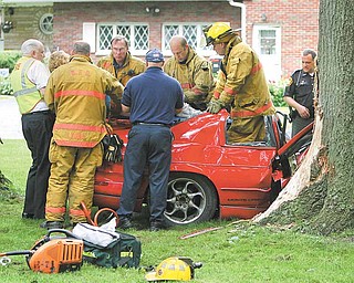 Boardman Township firefighters and police, together with deputies from the Mahoning County Sheriff’s Office, responded to a one-vehicle crash on Shields Road, just west of Sheban Drive, that sent the two female occupants to the hospital. Fire Chief George Brown said the department received the call at 12:43 p.m. Friday and sent all personnel to extricate the women. “We had seven firefighters on the scene, counting me,” Brown said. “We completed the extraction, and Clemente [ambulance service] transported them to St. Elizabeth Health Center for the trauma center.” A portion of Shields Road was closed for a short time because of the accident.