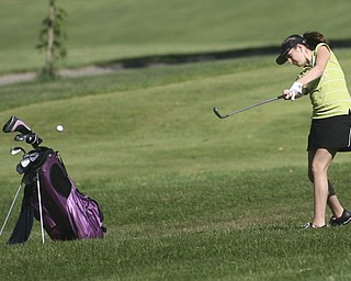 ROBERT K. YOSAY | THE VINDICATOR..Rachel Jeswald - hits out of the rough on the second hole - The areaÕs best youth golfers hit the links Tuesday, trying to make a name for themselves and collect the scholarship that comes along with the success.. the kickoff to the first ÒGreatest Junior Golfer in the ValleyÓ tournament, and the first ball will be launched off the tees of the Diamond Back Golf Course in Canfield. Throughout the month, golfers under the age of 18 as of Aug. 31 will attempt to qualify and be named the best...-30-