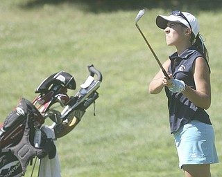 ROBERT K. YOSAY | THE VINDICATOR..Approach Shot - Christina Cooper - looks at her fairway shot - on 2- The areaÕs best youth golfers hit the links Tuesday, trying to make a name for themselves and collect the scholarship that comes along with the success.. the kickoff to the first ÒGreatest Junior Golfer in the ValleyÓ tournament, and the first ball will be launched off the tees of the Diamond Back Golf Course in Canfield. Throughout the month, golfers under the age of 18 as of Aug. 31 will attempt to qualify and be named the best...-30-
