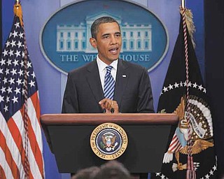 President Barack Obama makes a statement to reporters about debt-ceiling negotiations. He spoke Tuesday in the James Brady Press Briefi ng Room of the White House in Washington, D.C.